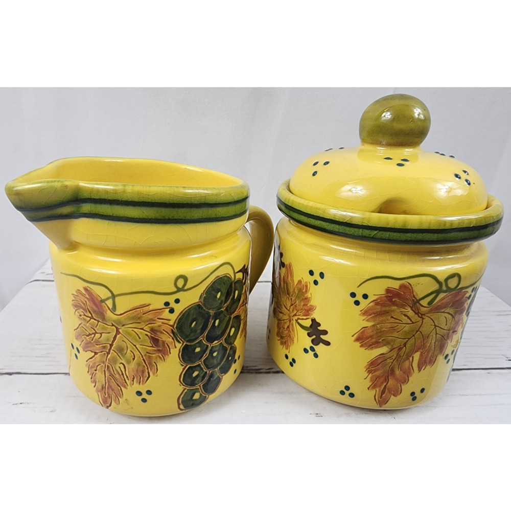 Pottery/Ceramic Grape Vine Theme Cream & Sugar Bowl Set, Blue Ridge Designs, Inc